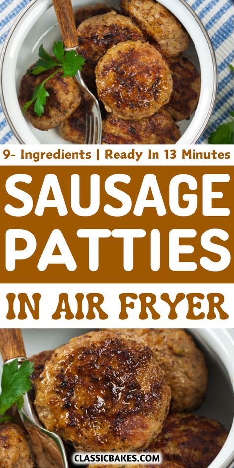 The statement emphasizes the importance of including a sausage patty in breakfast, highlighting air fryer sausage patties as a flavorful, convenient, and delicious keto recipe that can be paired with toast or eggs. Air Fryer Sausage Patties, Air Fryer Meal Prep, Breakfast Sausage Seasoning, Air Fryer Sausage, Gluten Free Sausage, Homemade Sausage Recipes, Fried Sausage, Sausage Seasoning, Sausage Patties