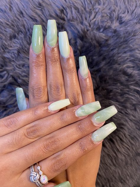 Jade Green Nails Acrylic, Jade Green Nails, Green Nails Acrylic, Coral Nails With Design, Bday Nails, Polygel Nail, Jade Nails, Nail Board, Poly Gel