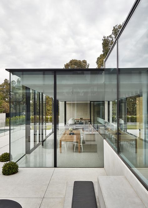 Salmon / FGR Architects | ArchDaily Red Roof House, Glass House Design, Minimal Windows, Glass Pavilion, Glass Extension, House Extension Design, Glass Walls, Have Inspiration, Glass Facades