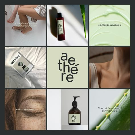 Aethere | Brand Identity | Cosmetics Brand | Packing Skin Care Branding, Marketing Skincare, Skincare Brand Identity, Media Branding Design, Skincare Social Media, Calming Nature, Skincare Branding, Social Media Branding Design, Beautiful Aesthetic