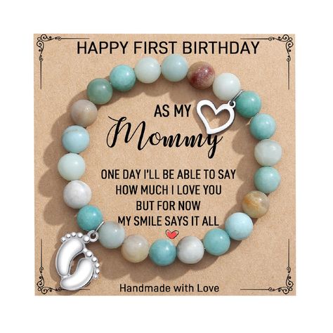 PRICES MAY VARY. 【 First Birthday As My Mummy Bracelet 】 Becoming a new mom is a special and memorable milestone in her life. This beaded bracelet is specially designed for new moms, the little toes represent the baby, and this bracelet is just like a relationship bond to link the 1st time mom and new baby. This natural stone bracelet would give a new mom confidence and send the right sentiment of what a great mom she is going to be. Ideal way to celebrate a great new mom on her birthday. 【 Firs Mom Stocking Stuffers, 1st Time Mom, Mom To Be Gifts, Gifts For New Mom, Stocking Stuffers For Mom, New Mom Gifts, Infant Loss Awareness, Happy First Birthday, First Mothers Day Gifts