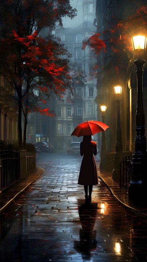 Beautiful Christmas Scenes, Rainy Street, The Best Wallpapers, Rainy Day Aesthetic, Beautiful Photoshoot Ideas, Autumn Rain, Photo To Art, Umbrella Art, Best Wallpapers