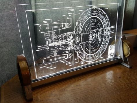 Star trek stand to hold 1/4"" acrylic in a 1/2" aluminum c channel extrusion. Print 2 of each file and glue together to create each side. Leave bare or finish to suit Parts required: 1/2" aluminum c channel extrusion cut to length 1/8" foam weather stripping applied to the inner sides of the extrusion to act as a light block 12v LED strip cut to length 12v power supply heatshrink 1/4" acrylic (cnc'd or laser cut to design of your choice) Lézervágott Fa, Laser Engraved Acrylic, Led Projects, Laser Cut Wood Crafts, Laser Engraved Ideas, Maker Project, Cuadros Star Wars, Medical Anatomy, Acrylic Led