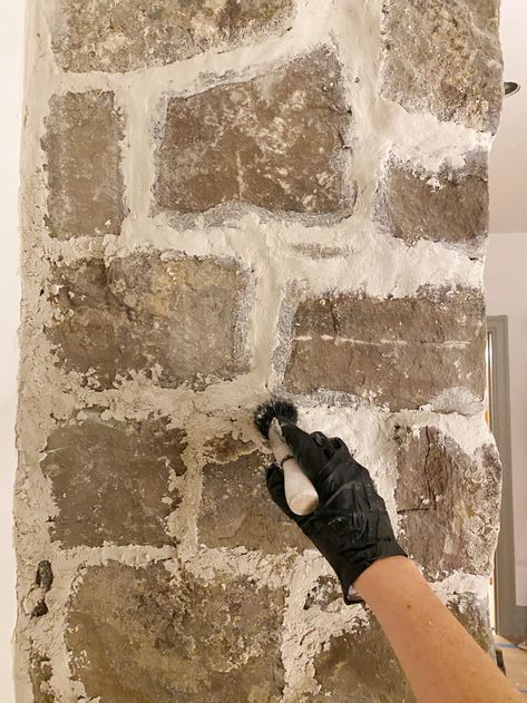 How to: DIY Over-Grouted Stone Fireplace! (For Under $200!) - Chris Loves Julia Fireplace Mortar, Stone Fireplace Makeover, Fireplace Redo, Fireplace Update, Rock Fireplaces, Young House Love, Chris Loves Julia, Fireplace Remodel, Home Fireplace