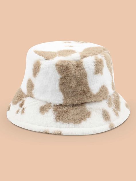 Fluffy Bucket Hat | ROMWE USA Cow Print Bucket Hat, Fluffy Bucket Hat, Bucket Hat Style, Fluffy Cows, Bucket Hat Design, Solid Color Outfits, Kawaii Christmas, Trendy Hat, Queen Fashion