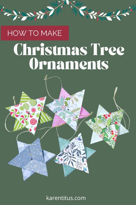 Ornaments From Christmas Cards, Homemade Paper Christmas Ornaments, Diy Paper Christmas Ornaments Tutorials, Folded Paper Ornaments Diy, Folded Paper Christmas Ornaments, Folded Paper Ornaments, Christmas Paper Crafts To Sell, Scrapbook Paper Ornaments, Paper Tree Ornaments