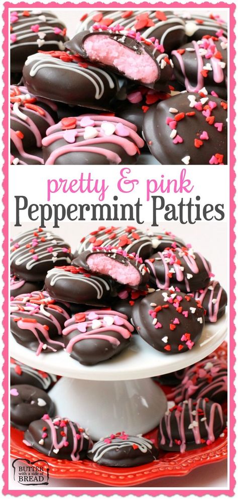 Homemade Pink Valentines Peppermint Patties - a simple, easy to make treat perfect for your Valentine! Butter With A Side of Bread via /ButterGirls/ Valentines Desserts, Pink Peppermint, Valentines Baking, Valentine Desserts, Valentines Day Desserts, Valentines Day Food, Peppermint Patties, Homemade Valentines, Valentine's Day Recipes