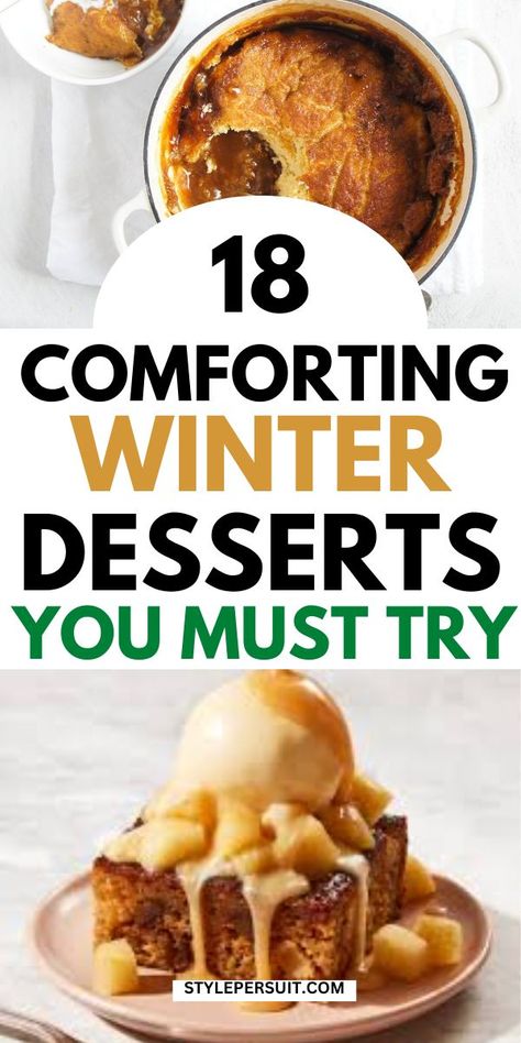 When the temperature drops and snowflakes start falling, nothing beats the warmth of a comforting dessert to satisfy your sweet tooth and warm your soul. These 20 easy winter desserts are perfect for cozy nights by the fire, family gatherings, or just treating yourself to a little indulgence. From warm, gooey treats to festive classics, these desserts will be your go-to this winter. Desserts For Sunday Dinner, Best Comfort Desserts, Hot Desserts Winter, Fall And Winter Desserts, Warm Chocolate Desserts, Over The Top Desserts, Easy Warm Desserts, Dessert For 4 People, January Dessert Ideas