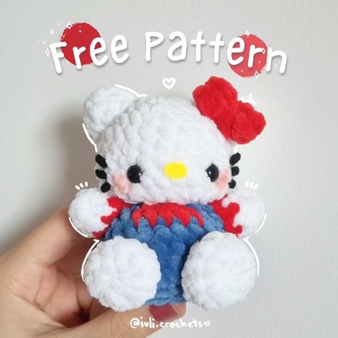 🎀 Baby Hello Kitty Free Pattern🎀 Hi everyone!! I'm so excited to finally release my second free pattern, which shows you how to make an… | Instagram Hello Kitty Plush Sewing Pattern, Hello Kitty Crochet Plush, Fluffy Crochet Pattern Free, Crochet Plush Ideas, Sanrio Crochet Free Pattern, Hello Kitty Crochet Pattern, Plushie Crochet Pattern, Plushies Crochet, Hello Kitty Amigurumi