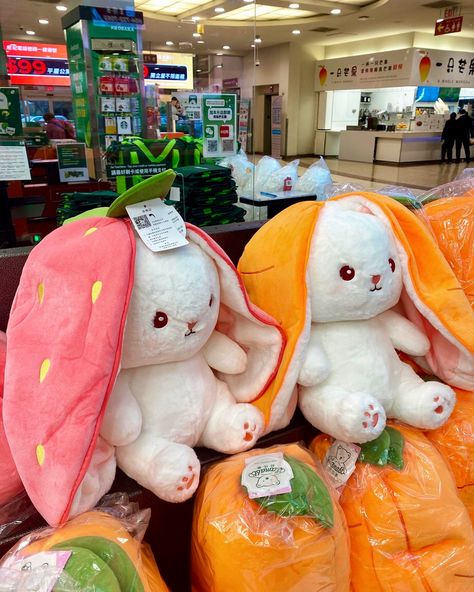 strawberry and carrot bunny stuffed animals!! Strawberry Bunny Plush, Carrot Plushies, Strawberry Plushies, Teddy Bear Plushies, Cute Soft Toys, Choco Strawberry, Doll Teddy Bear, Bunny Stuffed Animal, Cute Squishies