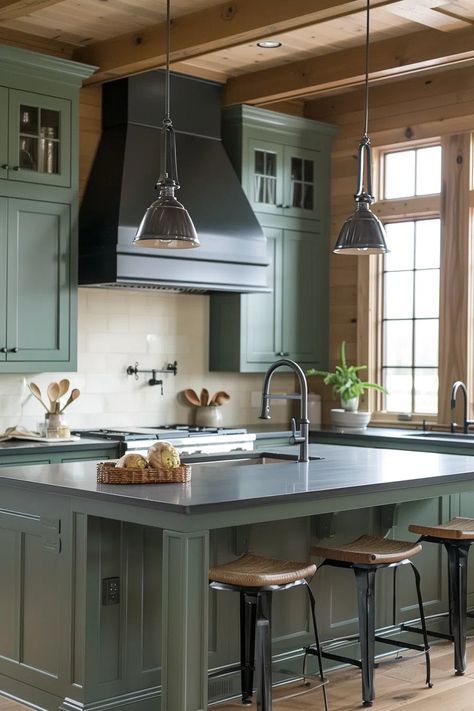 50+ Serene Kitchens with Sage Green Cabinets Sage Green Cabinets, Lodge Kitchen, Green Kitchens, Sage Kitchen, Diy Kitchen Cabinets Painting, Kitchen Vibes, Green Kitchen Designs, Kitchen Renovation Inspiration, Vintage Kitchen Cabinets