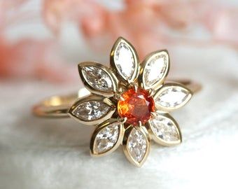 Cauleen Auerbach on Etsy Daisy Engagement Ring, Kays Engagement Ring, Etsy Engagement Rings, White Diamond Rings Engagement, Flower Engagement, Nature Inspired Engagement Ring, Floral Engagement Ring, Wedding Band Designs, Flower Engagement Ring