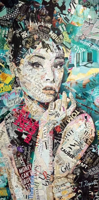 Saatchi Art Artist Ines Kouidis; Collage, “Darling” #art Derek Gores, Kollage Konst, Green Portrait, Art Du Collage, Collage Portrait, Collage Kunst, Collage Art Projects, Magazine Collage, Paper Collage Art