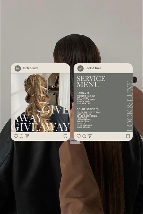 Hair Extensions Advertisement, Hairdressing Instagram Ideas, Beauty Salon Instagram Feed, Hair Salon Instagram Feed, Hair Salon Instagram Story, Hair Stylist Social Media, Logo Design Instagram, Hair Salon Branding, Hair Mood Board