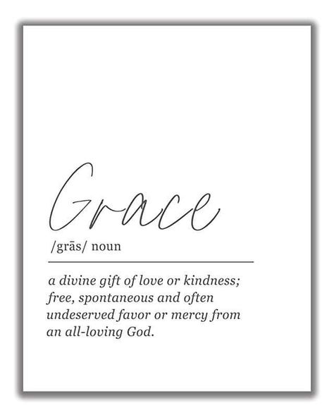 Grace Definition, Christian Journal Prompts, Gods Grace Quotes, Definition Wall Art, Grace Quotes, Definition Quotes, Faith Journaling, Unique Words Definitions, Peaceful Mind