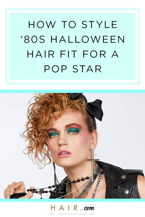 Thinking of trying a throwback hairstyle for Halloween? This year, it's all about the '80s. Redken artist Lindsey Olson is breaking down how to style '80s pop star hair step by step. Check out the full tutorial on hair.com! 80s Madonna Hair, 80s Hair Party, 80s Up Do Hairstyles, Madonna Hairstyles 80s, 1980s Madonna 80s Style, 80s Makeup Trends 1980s Style, 80s Hair With Headband, Madonna Hair 80s, Madonna 80s Hair Tutorial