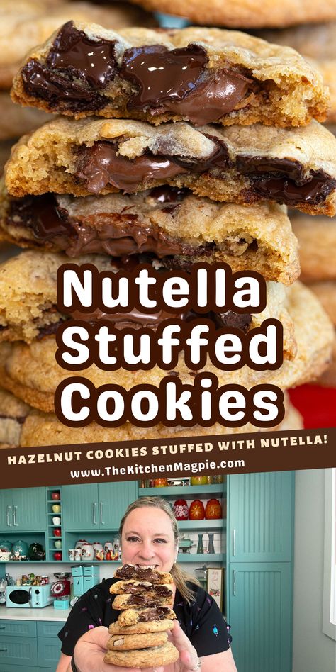 Nutella Stuffed Hazelnut Chocolate Chip Cookie Recipe Cookies With Nutella, Nutella Stuffed Cookies, Nutella Cookies Recipe, Stuffed Cookies, Hazelnut Cookies, Hazelnut Chocolate, Nutella Cookies, Chocolate Chip Cookie Recipe, Kinds Of Desserts