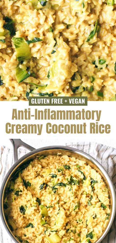 The creamiest coconut milk turmeric rice, made with warming anti-inflammatory spices and healthy fats! My new favorite side dish to pair with weeknight dinners Coconut Milk Cauliflower Rice, Coconut Rice With Vegetables, Coconut Milk Casserole Recipes, Coconut Milk And Rice Recipes, Ginger Coconut Rice, Vegan Friday Night Dinner, High Protein Low Inflammation, Coconut Milk Recipes Vegetarian, Rice Made With Coconut Milk