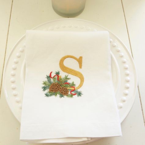 Christmas Linens, Appliqué Patterns, Baby Wall Decor, Monogrammed Linens, Monogram Ideas, Monogrammed Napkins, Monogram Towels, Christmas Linen, Embroidered Napkins