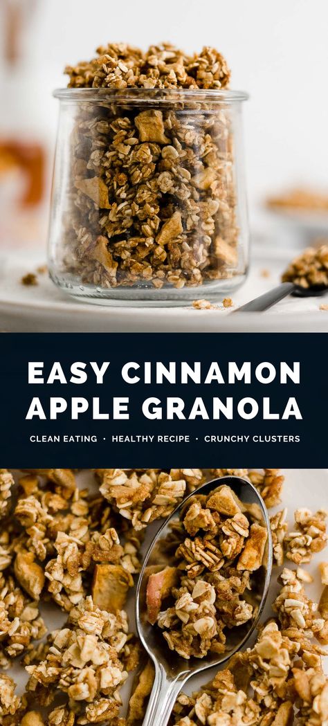 This apple granola recipe is SUPER easy. Less than 10 min to get it in the oven — and it tastes like apple pie! Sweet apples, cozy cinnamon, lots of BIG crunchy clusters… Even with no oil! Perfect for breakfasts, snacks & meal prep too! ♡ homemade apple granola. apple cinnamon granola recipe. easy healthy granola recipe clean eating. granola clusters sugar free. healthy granola recipe low calorie. Granola With Applesauce, Apple Crisp Granola, Homemade Apple Cinnamon Granola, Low Sodium Granola Recipe, Weight Watchers Granola Recipe, Apple Cinnamon Granola Recipe, Homemade Crunchy Granola Bars, No Sugar Granola Recipe, Diy Granola Healthy