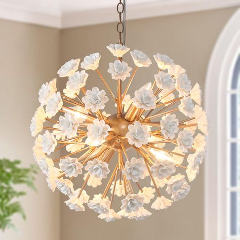 Mercer41 Maaike 11 - Light Sunburst Modern Glass Bubble Chandelier | Wayfair Master Bath Chandelier, Chandelier Over Tub, Bathroom Chandelier, Sphere Chandelier, Champagne Flowers, Chandelier Metal, Bubble Chandelier, Modern Crystal Chandelier, Geometric Chandelier