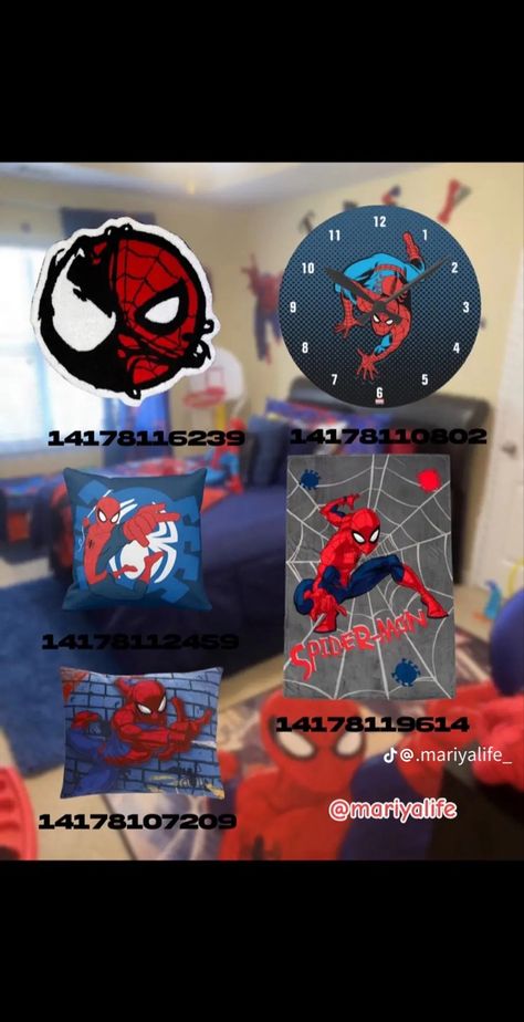 Spider Man Codes For Berry Ave, Spiderman Codes Bloxburg, Batman Bloxburg Codes, Spider Man Decals Bloxburg, Berry Avenue Codes Pictures Living Room, Bloxburg Boys Room Decals, Decor Codes Berry Ave, Spiderman Bloxburg Decals, Bloxburg Spiderman Decal Codes