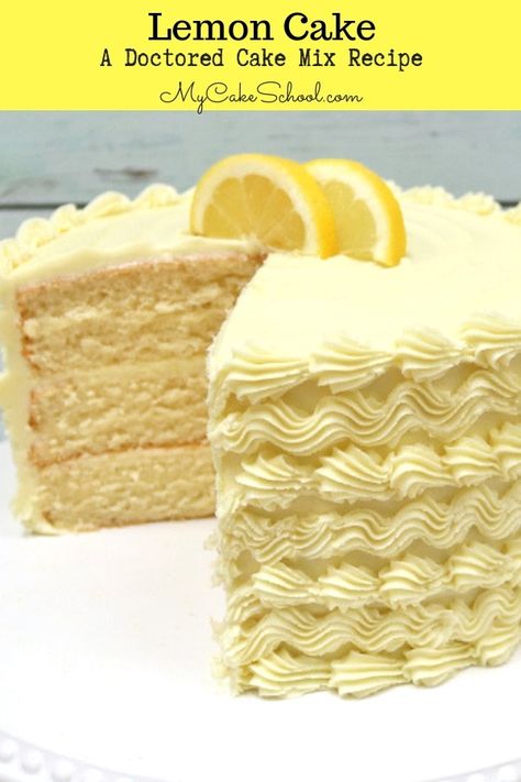 This Lemon Cake Recipe from a doctored cake mix is the BEST! Ultra moist, delicious lemon flavor, and so easy to make! Best Lemon Cake Recipe, Doctored Cake Mix Recipes, Lemon Cake Mix Recipe, Cake Mix Doctor, Box Lemon Cake, Doctor Cake, Lemon Cake Easy, Decorative Food, Moist Lemon Cake