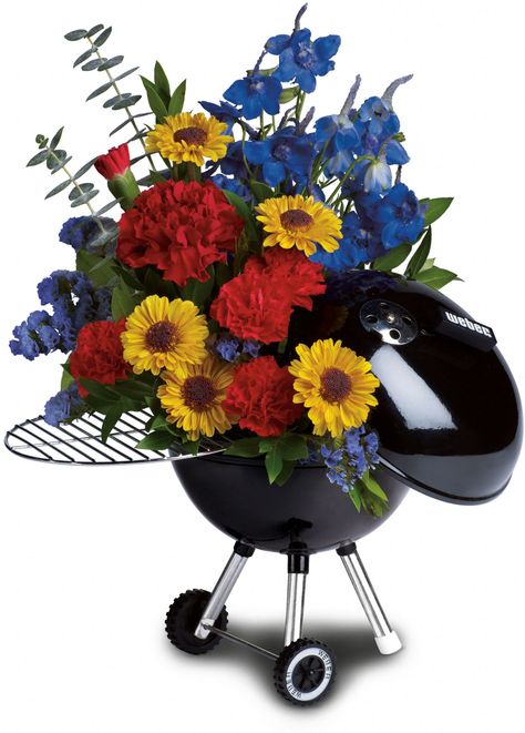 Turn up the heat on Father's Day fun! The perfect gift for your favorite grill-master, this eye-catching bouquet of red, yellow and blue blooms is hand-delivered in our fabulous, exclusive Weber ® Grill keepsake that will make him smile for years to come. Weber Kettle, Summer Flower Arrangements, Birthday Bouquet, Flower Gift Ideas, Order Flowers Online, Colorful Bouquet, Fresh Flowers Arrangements, Flowers Online, Plant Gifts