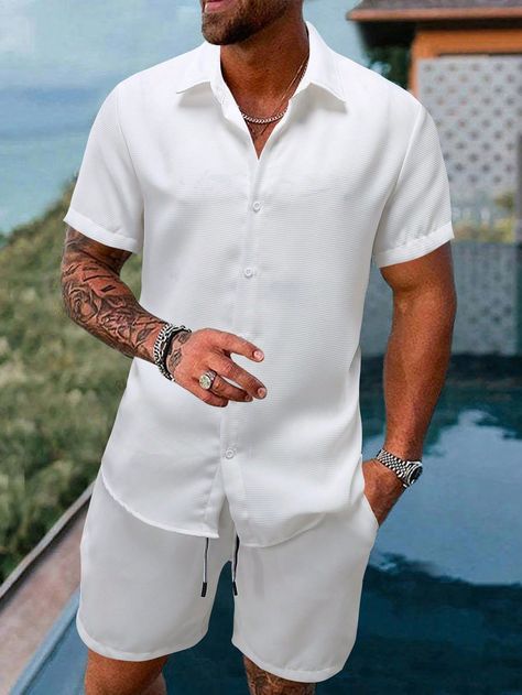 Men's Short Sleeve Shirt And Shorts Set #mensclothing #mensfashion #mens #menswear #menstyle #fashion #summeroutfitsmen #fashiontrend #fashiontrendsoutfits. https://whispers-in-the-wind.com/10-summer-outfits-for-men-your-capsule-wardrobe/?summer Men's Beach Outfits, Mens Beach Outfits, Men's Summer Outfits, Summer Outfits For Men, Summer Fits Men, Tomboy Femme, Beach Outfit Men, Shirt And Shorts Set, Capsule Wardrobe Essentials