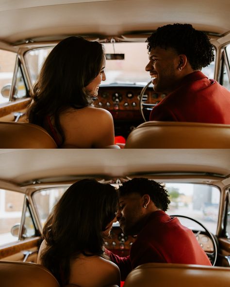 This cloudy day turned out to actually be the best weather for this steamy, intimate engagement shoot!! I loved photographing Nicole + Eddie’s love in Ybor with this 1966 Bentley 🖤 Vintage cars are probably my favorite props to have for couples photos - you can do so many fun poses with them and it elevates your photos 🏁 [keywords: vintage car, Ybor engagement photos, Tampa engagement photos, Tampa wedding photographer, editorial photos, Florida wedding photographer, ybor wedding photograph... Movie Poster Engagement Photos, Wes Anderson Engagement Photos, 90s Engagement Photos, Tampa Engagement Photos, Retro Engagement Photos, Engagement Photo Props, Fun Poses, Intimate Engagement, Editorial Photos