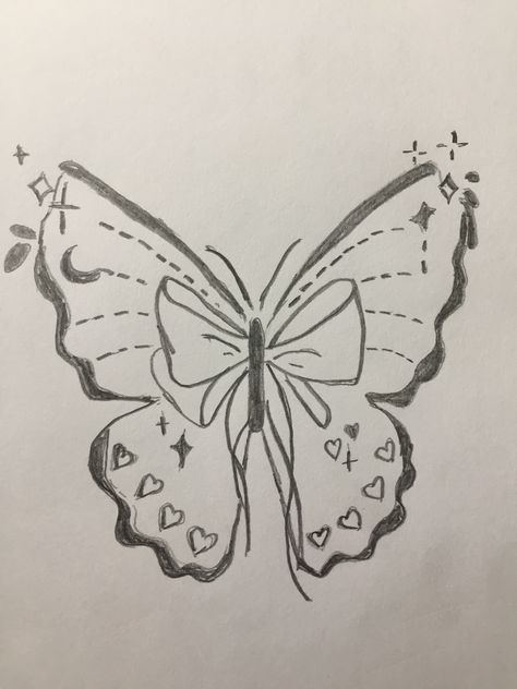 Pretty Butterflies Drawing, Butterfly Sketch Easy, Drawing Ideas Butterfly, Cute Butterfly Drawing, Butterfly Drawing Easy, Preppy Drawing, Easy Butterfly Drawing, Butterfly Drawings, Bow Drawing