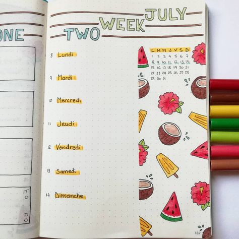 Summer Bujo Themes, Summer Bujo, July Journal, Bujo 2023, Bulletin Journal, Bujo Weekly Spread, Journal 2024, Bujo Doodles, Bullet Journal Ideas Templates