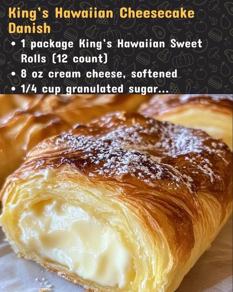 Kings Hawaiian Sweet Rolls Recipe, Old Fashioned Cheesecake Recipe, Hawaiian Cheesecake Danish, Cheesecake Danish, Hawaiian Cheesecake, Sweet Roll Recipe, Hawaiian Sweet Rolls, Kings Hawaiian, King Food