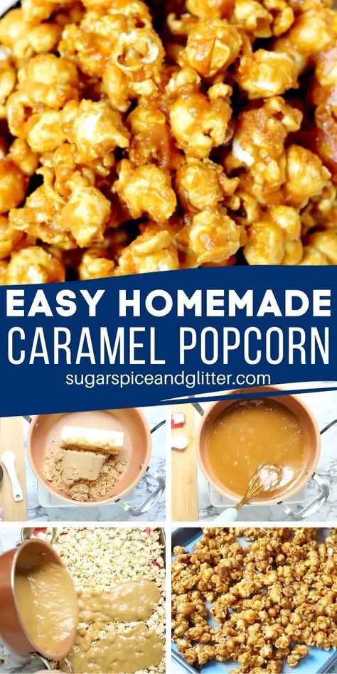 Homemade Popcorn Recipes, Homemade Caramel Popcorn, Caramel Popcorn Recipe, Dessert For Fall, Popcorn Recipes Easy, Caramel Corn Recipes, Caramel Dessert, Party Popcorn, Popcorn Recipes Caramel