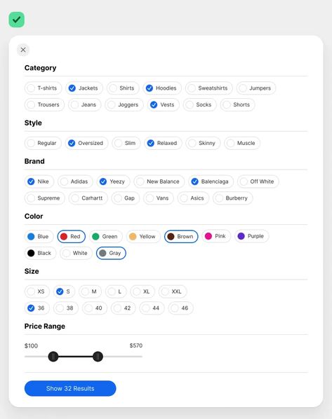 The Best Filter UI Design for Large-Scale Apps | by UX Movement | Sep, 2023 | Medium Filter Ux Design, Filter Web Design, Filter Ui Design Website, Filter Ui Design, Select Ui, Website Popup, Filter Ideas, Filters App, Ui Components