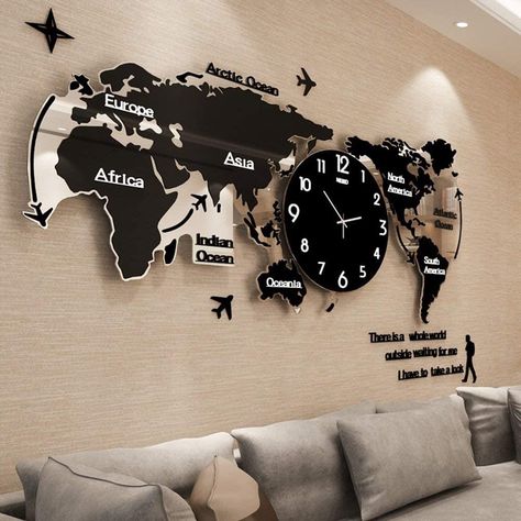 Large Wall Clock Modern, Wall Watch, Unique Maps, Hanging Table, World Map Wall, Luminous Colours, Creative Wall, Large Wall Clock, Wall Clock Modern