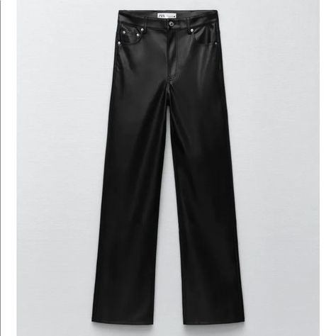 ***BRAND NEW WITH TAGS*** Zara Full Length the 90’s Leather Pants Lace Up Leather Pants, Zara Faux Leather Pants, Hem Dress Pants, Zara Leather Pants, Pleather Pants, Plaid Dress Pants, Straight Cut Pants, Zara Jumpsuit, Straight Fit Pants