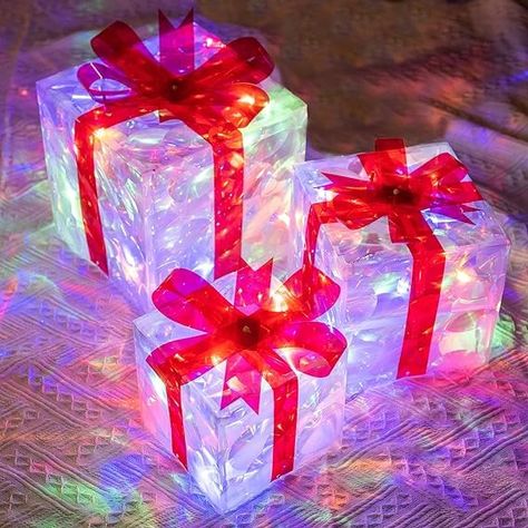 Amazon.com: Hourleey Set of 3 Christmas Lighted Gift Boxes, Pre-lit 60 LED Light Up Present Boxes Ornament Decorations for Indoor Outdoor Xmas Tree Home Yard Lawn Decor (Multicolor) : Patio, Lawn & Garden Christmas Bling, Gift Boxes, Led Light, Light Up, Lawn, Gift Box, Christmas Decorations, Led, Christmas