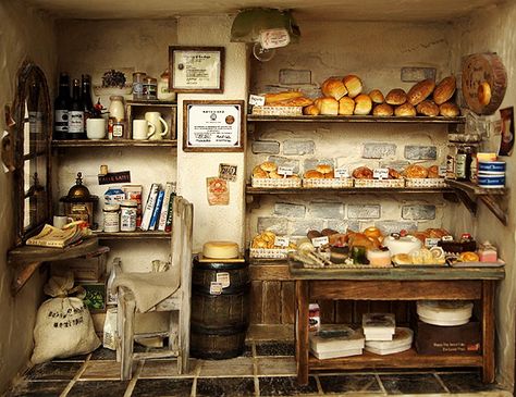 The Bakery -Vintage Country small bread shop-Dollhouse Miniatures Bakery Vintage, Vintage Bakery, Bar In Casa, Bread Shop, Miniature Bakery, Vitrine Miniature, The Bakery, Miniature Rooms, Miniature Kitchen