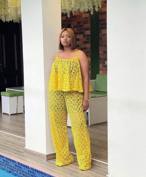 Lace Trouser And Top Styles, Trouser And Top, Wrap Pant, African Print Jumpsuit, 2piece Outfits, Chic Dress Classy, African Print Dress Designs, Lace Styles, African Fashion Women Clothing