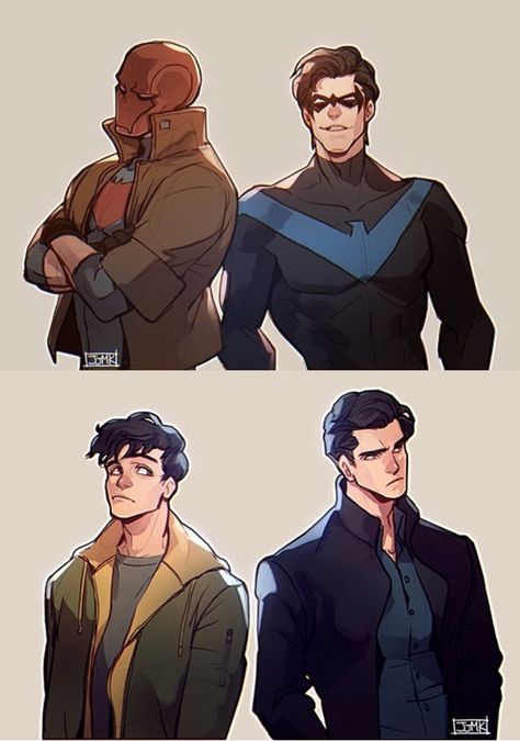 #Nightwing and Red Hood Superhero Poses, Comic Sketch, Univers Dc, Batman Funny, Dc Comics Artwork, Batman And Robin, Bd Comics, Damian Wayne, Pahlawan Super