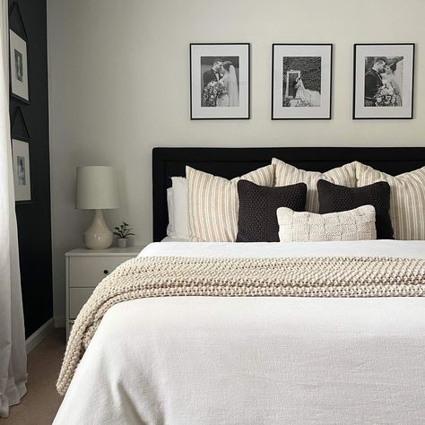 Photos Above Bed, Black Bedroom Decor, Decor Above Bed, Black Bed Frame, Table Lamp White, Furniture Free, Project 62, Target Finds, Modern Bedroom Furniture