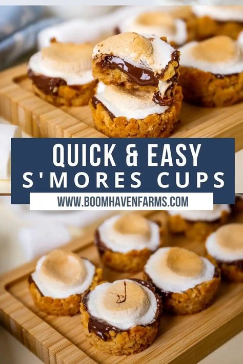 These mini s'mores cups with a crunchy graham cracker crust melted chocolate layer, and ooey gooey marshmallows are the perfect dessert.#dessert #smores #summer #chocolate Smores Cups Graham Crackers, S’mores Cups, Mini Smores Pie, Dessert Smores, Smores Cups, Baked Smores, Chocolate Chip Cookie Cups, Kid Friendly Dessert, Yummy Desserts Easy