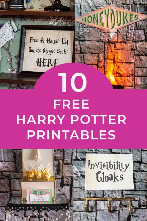 These free Harry Potter party printables and fonts are an easy way to create Harry Potter decorations without having to spend a lot of money. You can print the Honeydukes sign and labels, as well as the Gryffindor, Slytherin, Ravenclaw, and Hufflepuff house crests among others. Harry Potter Party Printables, Free Harry Potter Printables, Harry Potter Party Decor, Harry Potter Signs, Harry Potter Decorations, Quarantine Party, Harry Potter Houses Crests, Harry Potter Sign, Hogwarts Great Hall