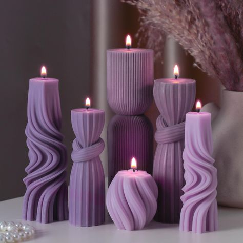 PRICES MAY VARY. Size and Design Varieties: our size is not large, please check the size carefully before buying, the package includes 6 differently styled decorative pillar candles, measuring between 1.97-6.89 inches/ 5-17.5 cm; This variety of sizes and designs serves beautiful visual effects and meets a wide range of your needs Aesthetic and Quality Material: our ribbed pillar aesthetic candles are made from quality soy wax with cotton wicks, ensuring a steady, safe, and delicate burn; Enjoy Swirl Aesthetic, Ribbed Candles, Bathroom Purple, Pillar Candle Decor, Candle Modern, Aesthetic Candle, Candles Aesthetic, Purple Bathrooms, Decorative Candles