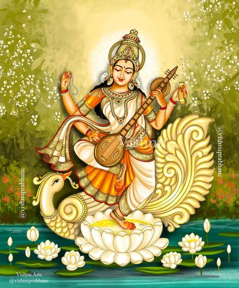 VishnuArts Vishwakarma Painting, Lord Saraswati Painting, Saraswati Devi Art, Indian Goddess Painting, Nataraja Painting, God Painting Indian, Vishnu Drawing, Tanjore Sketches, Devotional Paintings