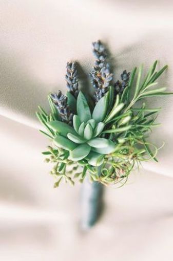 Modern Buttonholes, Rosemary Boutonniere, Wedding Ideas For Men, Succulent Bouquet Diy, Boutonniere Lavender, Elegant Boutonniere, Succulent Corsage, Lavender Boutonniere, Succulent Boutonniere