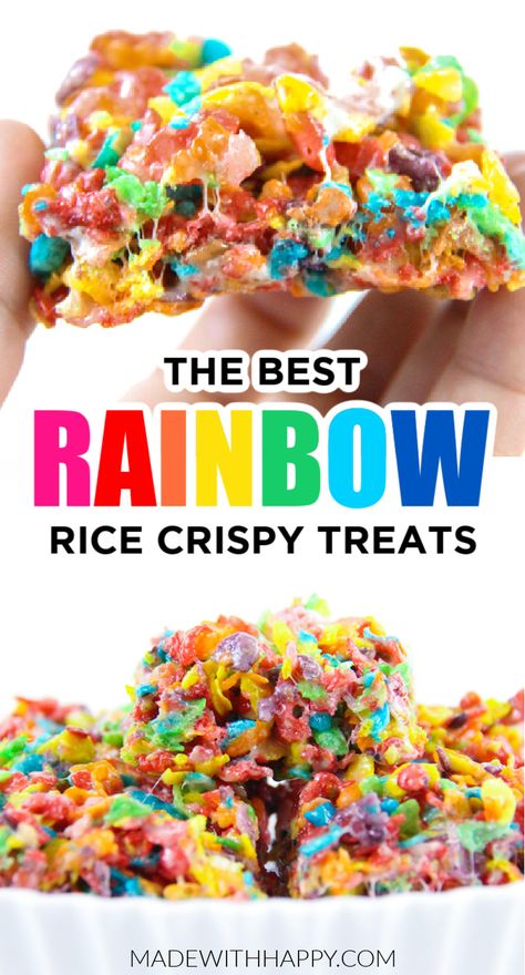 Rainbow Rice Krispie Treats, Crispy Treats Recipe, Rice Crispy Treats Recipe, Rainbow Desserts, Rainbow Treats, Rainbow Rice, Krispie Treats Recipe, Birthday Party Treats, Krispy Treats