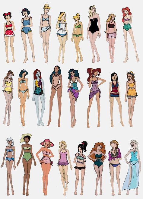 Swimsuited Characters Disney Princesses As Dnd Characters, Disney Princess Swimsuit, Disney Swimsuit, Disney Princess Fashion Illustration, Character Design Teen, Disney Princess Inspired Outfits, Disney Princess Pregnant Fan Art, Modern Disney Characters, Disney Princess Memes