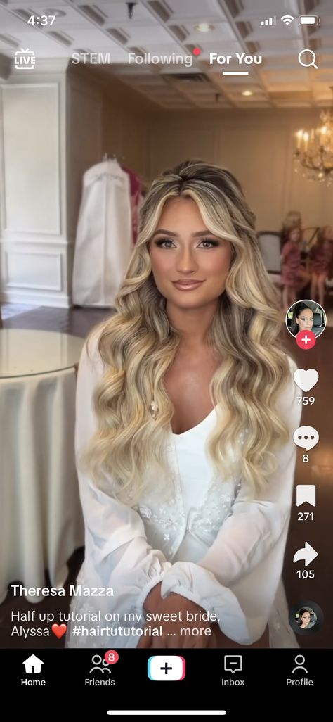 All Down Hairstyles Wedding, All Down Curled Wedding Hair, Half Up Half Down Volume Wedding Hair, Mermaid Waves Bridal Hair, Bridal Glamour Waves, Bridal Hair Ideas Down, Beach Bridal Hair Down, Wedding Hair Long Half Up, Down And Curled Wedding Hair